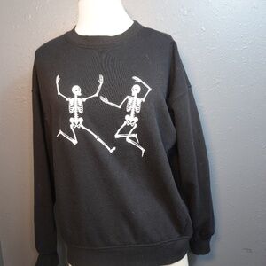 Forever 21 Womens Black White Dancing Skeletons Graphic Sweat Shirt Size Small